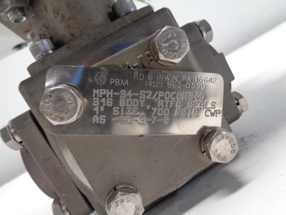 PBM 1" NPT Actuated 3-Way Ball Valve, Stainless Steel, MPH-34-S2/P0C0H64D